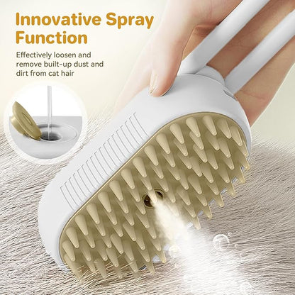 LunaSync Cat Steam Brush for Shedding, 4 in 1 Rechargeable Pet Grooming Brush for Cats and Dogs, Anti-Static Deshedding Tool with Massage &amp; Cleaning, Comb for Long Short Hair - White