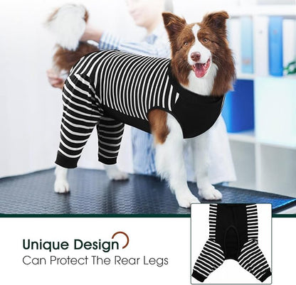 Kuoser Dog Recovery Suit, Anti Licking Dogs Rear Leg Sleeve, Abdominal Dog Surgical Suit with Pants Cover Protect Wounds, Dogs Elbow Protector Soft Pet Surgery Onesie Cone Alternative, Black 3XL