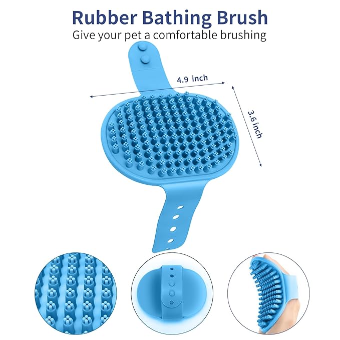 5 in 1 Dog Grooming Kit - Self-Cleaning Slicker Brush for Shedding Short Long Haired Dogs &amp; Cats, Includes Pet Comb, Flea Comb, Bath Brush, Undercoat Rake - Complete Fur Care Set - Blue