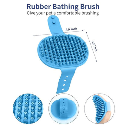 5 in 1 Dog Grooming Kit - Self-Cleaning Slicker Brush for Shedding Short Long Haired Dogs &amp; Cats, Includes Pet Comb, Flea Comb, Bath Brush, Undercoat Rake - Complete Fur Care Set - Blue