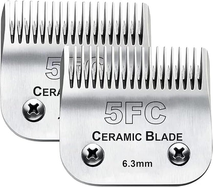 2PC 5FC Blade Dog Grooming Clipper Replacement Blades Compatible with Andis Dog Clippers,Detachable Ceramic Blade &amp; Stainless Steel Blade,Size-5 FC 1/4-Inch Cut Length (64122)