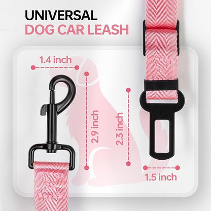 Thickened Dog Seat Belt for Car, 3 Pack Set Retractable Dog Car Adjustable Seatbelts for Vehicle Nylon Pet Safety Heavy Duty &amp; Elastic &amp; Durable Car Harness for Dogs, Light Pink