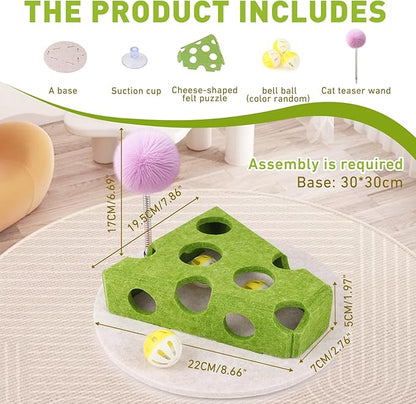 Interactive Cat Puzzle Toy for Indoor Cats &amp; Kittens - Fun Track Balls &amp; Spring Teaser in Stimulating Felt Puzzle Box (Green) - Mental Enrichment Game