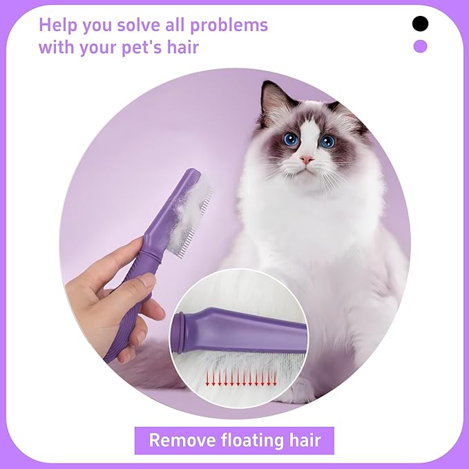 Pet Comb for Dogs &amp; Cats with Long &amp; Short Stainless Steel Metal Teeth For Shedding and Tangles, Non-Slip &amp; Anti-Static Rubber Handle, Safe &amp; Gentle Pet Grooming Comb