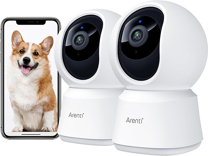 ARENTI 5G Indoor Security Camera, 4MP Pet Camera with Speaker for Dog/Cat, Baby Monitor with Phone App, Dual-Band WiFi, Auto Tracking, Super Night Vision, 2-Way Talk, Cloud &amp; SD Card Storage(P2Q 2PC)