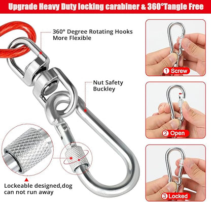 Jenico Dog Tie Out Cable, 10-150FT Runner Cable with Swivel Hook and Shock Spring, Yard and Camping Dog Leash Tether for Small to Medium Pets Up to 500 LBS