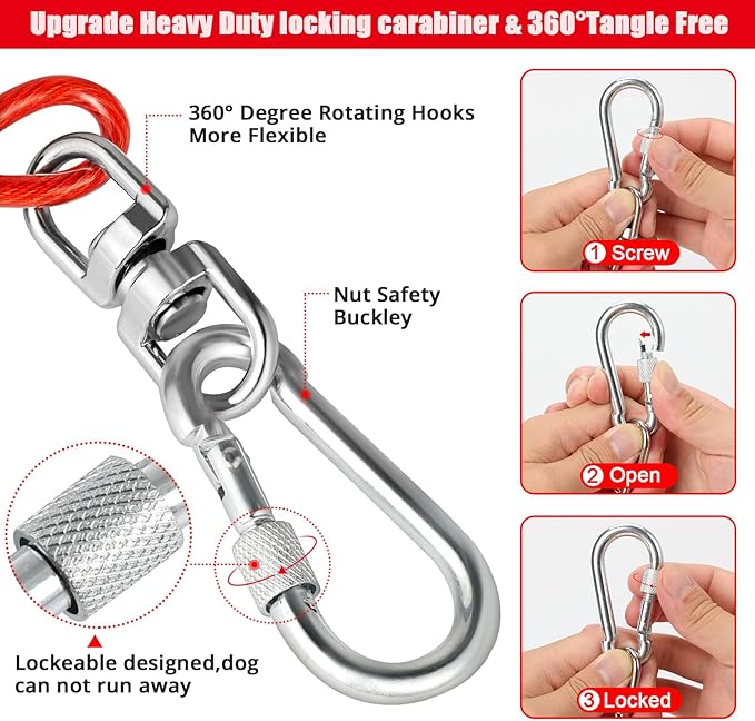 Jenico Dog Tie Out Cable, 10-150FT Runner Cable with Swivel Hook and Shock Spring, Yard &amp; Camping Dog Leash Tether for Small to Medium Pets Up to 500 LBS