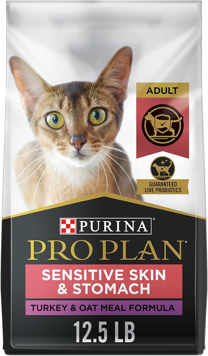 Purina Pro Plan With Probiotics, Sensitive Skin &amp; Stomach, Natural Dry Cat Food, Turkey &amp; Oat Meal Formula - 12.5 lb. Bag
