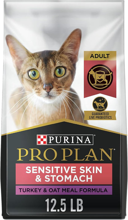 Purina Pro Plan With Probiotics, Sensitive Skin &amp; Stomach, Natural Dry Cat Food, Turkey &amp; Oat Meal Formula - 12.5 lb. Bag