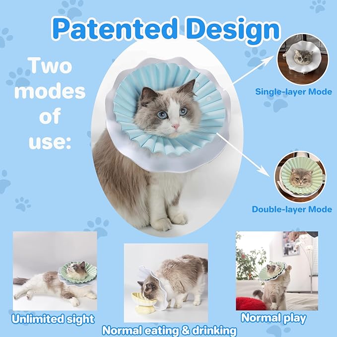 Soft Cat Cone Collar for Cats &amp; Kittens – Adjustable Lightweight Recovery E-Collar to Stop Licking, Scratching &amp; Biting After Surgery, Comfortable Wound Healing Cone Alternative (Blue, S)