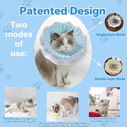 Soft Cat Cone Collar for Cats– Adjustable Lightweight Recovery E-Collar to Stop Licking, Scratching &amp; Biting After Surgery, Comfortable Wound Healing Cone Alternative (Blue, M)