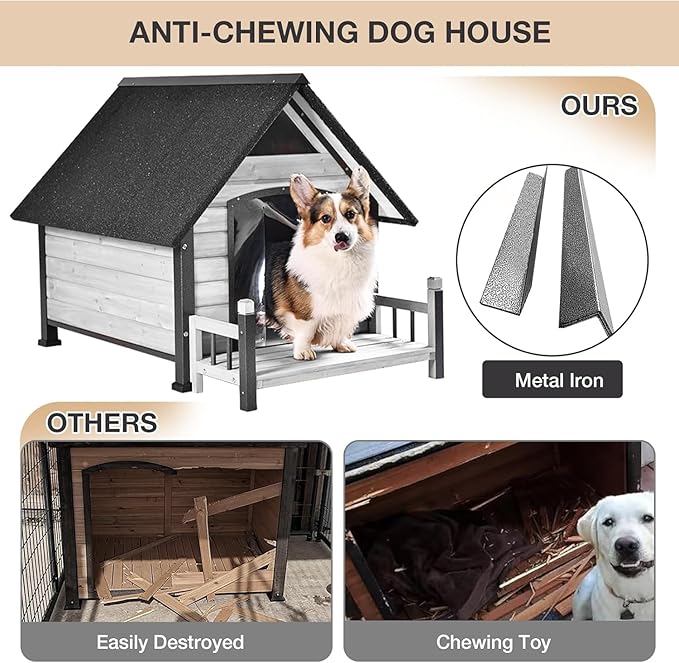 Metal Frame Dog House with Insulated Liner for Indoor &amp; Outdoor Use - Large Dog Kennel with Weatherproof Roof &amp; Foot Pads for Small, Medium &amp; Large Dogs(White)
