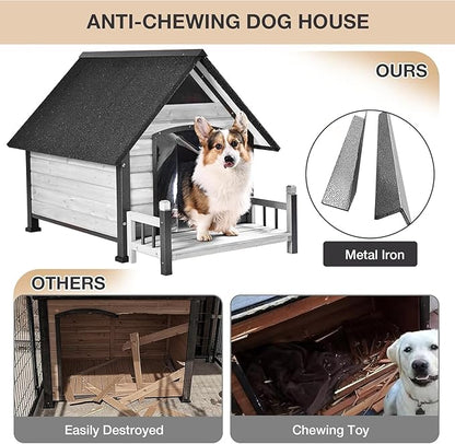 Metal Frame Dog House with Insulated Liner for Indoor &amp; Outdoor Use - Large Dog Kennel with Weatherproof Roof &amp; Foot Pads for Small, Medium &amp; Large Dogs(White)