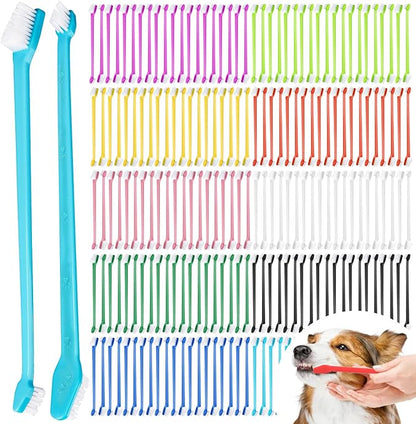 200 Pcs Dog Toothbrush, Pet Double Sided Brushing Kit Long Handle Soft Bristles Dogs Tooth Brush for Small to Large Dog, Cat, Puppy &amp; Kitten, 10 Colors