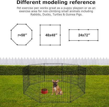 BestPet Dog Pen Playpen Puppy Pet Playpen 8 Panel Indoor Outdoor Metal Portable Folding Animal Exercise Dog Fence,24",Black