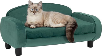 Paws &amp; Purrs Cat Sofa Bed, Pet Couch for Indoor Cats Elevated Cat Beds with Removable Washable Mattress Cover for Kitten, Puppy or Small Animal- 31.5" Wide, Teal
