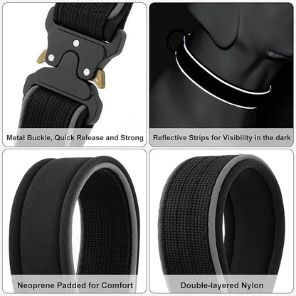 Plutus Pet Tactical Dog Collar, Reflective, Adjustable Heavy Duty Dog Collar, Soft Padded and Comfortable, for Small Medium and Large Dogs (Black, XS)