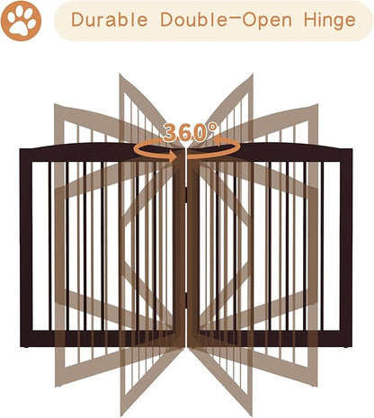 Freestanding Pet Gate for Dogs, Foldable Wooden Dog Gate for House, Indoor Dog Gate for Doorways, Stairs, Gates for Dogs Indoor, Support Feet Included, 24" Height 3 Panels, Brown