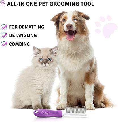 Poodle Pet Detangling Pet Comb with Long &amp; Short Stainless Steel Teeth for Removing Matted Fur, Knots &amp; Tangles – Detangler Tool Accessories for Safe &amp; Gentle DIY Dog &amp; Cat Grooming