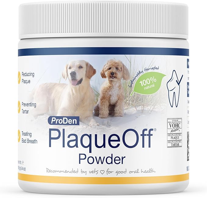 ProDen PlaqueOff Powder for Pets - Cat &amp; Dog Breath Freshener - Plaque &amp; Tartar Remover for Pet Oral Care - 180g