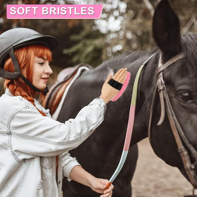 Horse Grooming Kits, 9 Pieces Pink, Includes Tote Bag, Bathing Supplies Sweat Scraper Bathing Sponge, Hoof Pick, Curry Comb for Horse Riders Beginners