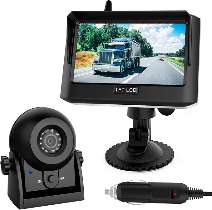 Magnetic Wireless Trailer Backup Camera System, 4.3inch TFT LCD Monitor &amp; IP68 Waterproof Rechargeable Rear View Camera, Easy to use for Trucks/Campers/SUV/Cars(MS-348)