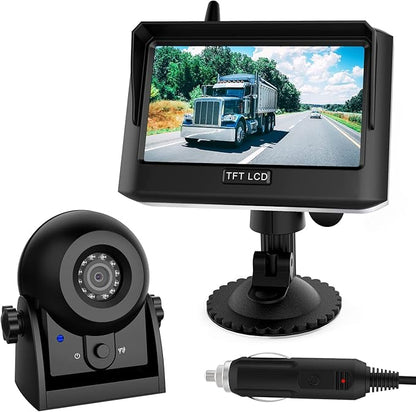 Magnetic Wireless Trailer Backup Camera System, 4.3inch TFT LCD Monitor &amp; IP68 Waterproof Rechargeable Rear View Camera, Easy to use for Trucks/Campers/SUV/Cars(MS-348)