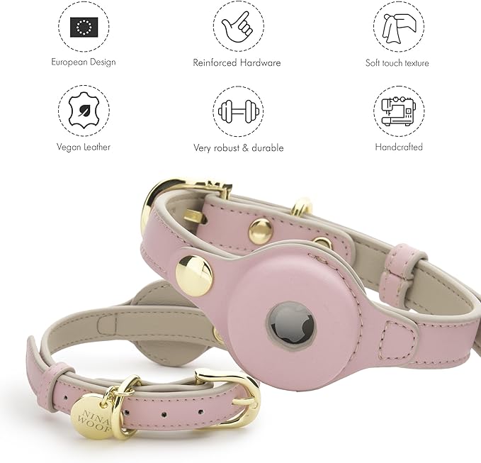 Cupertino Dog Collars, Harnesses &amp; Leashes Made from Vegan Leather with Dog Tracker Device Holder Adjustable Dog Collar (Extra Small (Neck: 9x12), Pink)