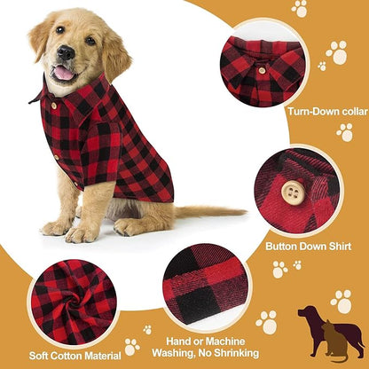Plaid Buffalo Dog Outfit - Soft Casual Dog &amp; Cat Clothes for Small to Large Puppies - Red, Halloween &amp; Christmas Costume (L)