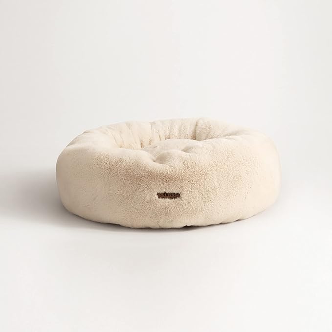 UnHide Floof Pet Bed - Medium (28" x 10") - Extra Soft Dog Bed - Removable Faux Fur Cover - Machine Washable - Helps Ease Pet Anxiety &amp; Provides The Perfect Sleep - Beige Bear