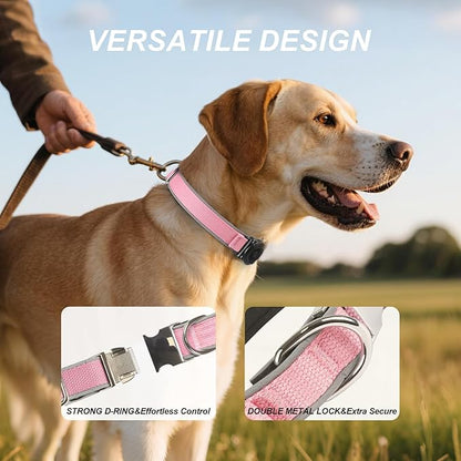 Waterproof Airtag Dog Collar - Nylon Collar with Durable Airtag Holder, Reflective&amp;Anti-Lost with Safety Metal Buckle, Soft Padded Adjustable for Small Medium Large Dogs Pink S