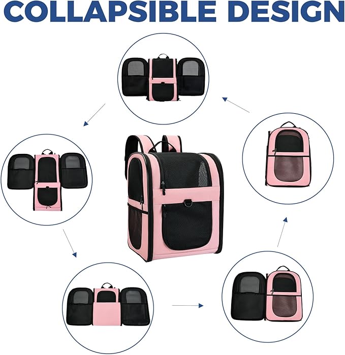 Apollo Walker Dog &amp; Cat Carrier Backpack for 4-15lb Pets - Ventilated Safe Design with Padded Back Support, Breathable Mesh Pet Backpack for Hiking, Travel, Outdoor (Pink)