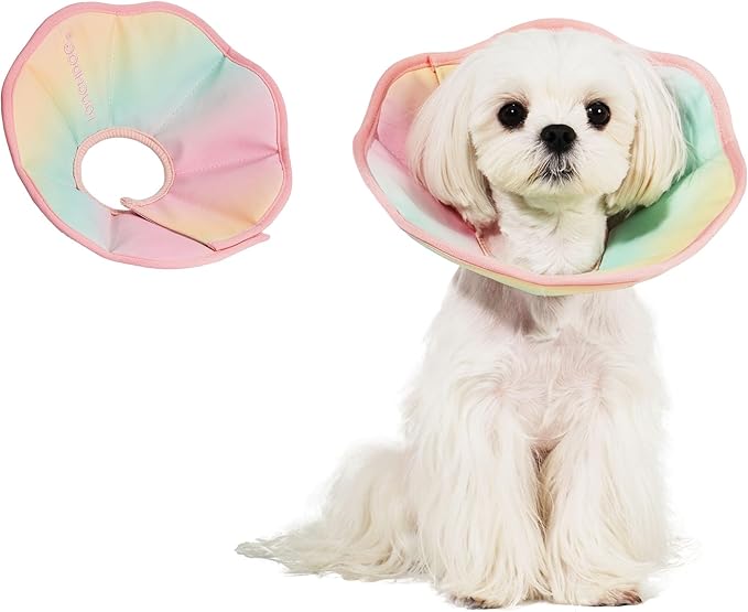 Touchdog Foldable Dog Cone Collar for Cats &amp; Dogs - Adjustable Soft Recovery Collar with Waterproof PU Coating, Lightweight Design, 24.5cm/9.6in Wide Barrier (Pink Gradient Color, L)