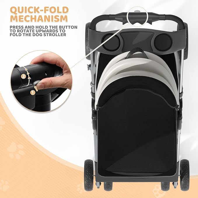 Magshion Foldable Pet Stroller, 3-in-1 Dog Travel Jogger with Detachable Carrier, Cup Holder, Storage Basket, Folding Carrier for Small/Medium Dogs &amp; Cats Up to 33 lbs, Black