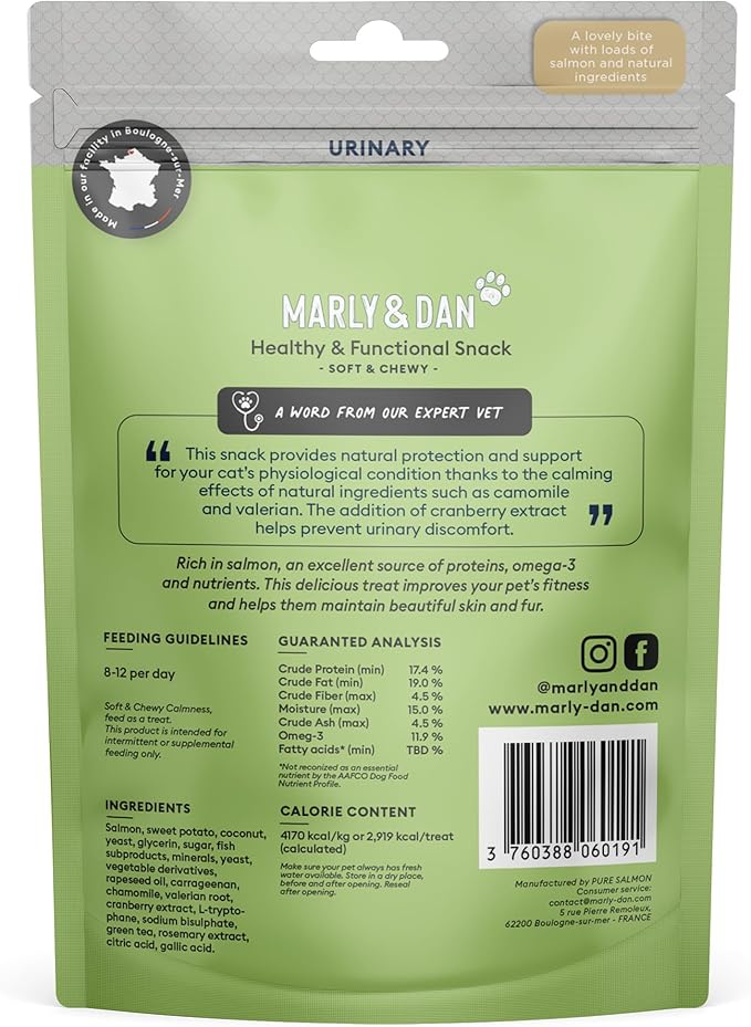 Marly &amp; Dan Salmon Treats for Cats with Brewers Yeast &amp; Green Tea, Urinary Recipe, 3oz Bag