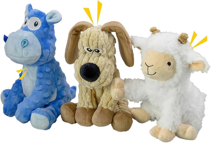 3Pack Squeaky Stuffed Dog Toys- Indoor&amp;Outdoor Playing Toys for Large to Small, Durable Plush Toys to Keep Them Busy- Animal Shape Crinkle Toy