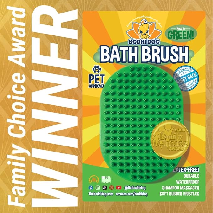 Bodhi Dog Shampoo Brush - Pet Grooming &amp; Bath Supplies for Dogs and Cats - Bath Brush for Long &amp; Short Hair - Premium Scrubber for Shower, Bathing &amp; Massage (One Pack, Green)