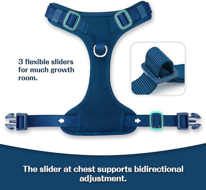 No Pull Dog Harness for Small Medium Large Dogs - Adjustable Two-Layer Mesh Dog Vest with Dual Clip, Escape Proof, Quick Release, Lightweight Breathable Mesh for Walking Hiking (Prussian Blue,S)