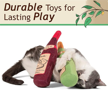KittiLush 2-Pack Organic Silvervine Catnip Substitute Toys for Cats &amp; Kittens | 100% All-Natural Wild Harvested Silvervine | 2 Refillable Wine Bottle Kicker Cat Toys