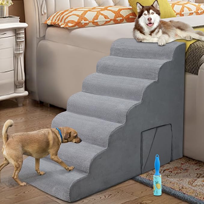 Dog Stairs &amp; Steps for High Beds 30-36 inches High Tall, LitaiL 33inch 7 Steps Pet Stairs/Steps for High Beds Small Large Dogs, Non-Slip Dog Ramps/Ladder for Old Dogs/Cats