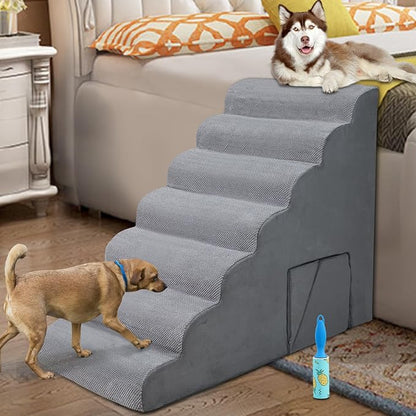 Dog Stairs &amp; Steps for High Beds 30-36 inches High Tall, LitaiL 33inch 7 Steps Pet Stairs/Steps for High Beds Small Large Dogs, Non-Slip Dog Ramps/Ladder for Old Dogs/Cats