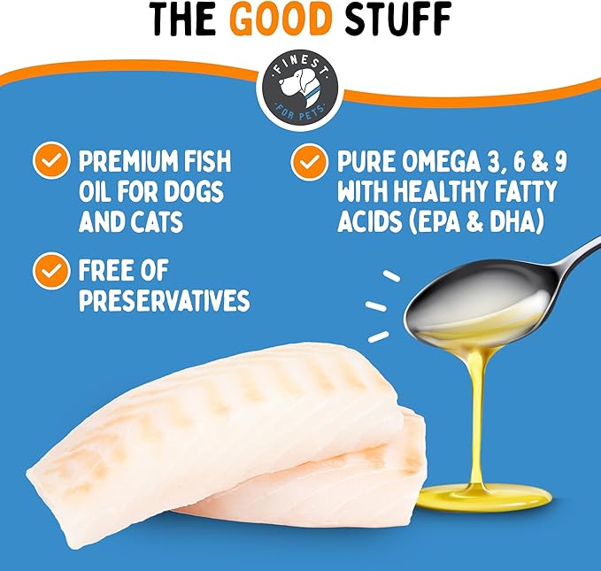Omegease Fish Oil for Dogs &amp; Cats - Finest for Pets Omega 3 for Cats &amp; Dogs - Supplement for Skin &amp; Coat, Itching, Shedding, Joints &amp; Immune Health - 100% Pure Omega Fish Oil with EPA &amp; DHA (32 oz)