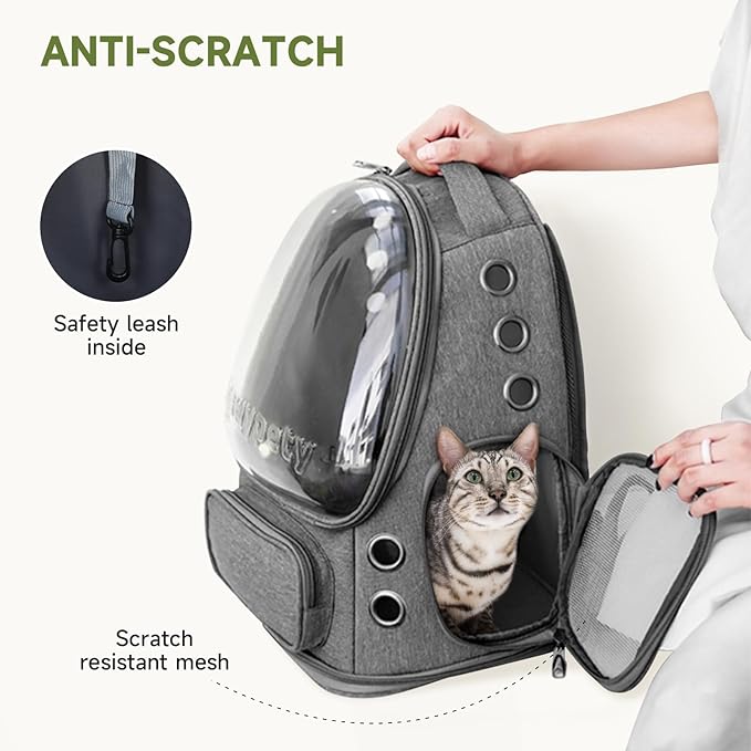 Cat Backpack Carrier, Breathable Cat Carrier Large Space Bubble Pet Backpack for Kitty Small Dog up to 12lbs, Transparent &amp; Foldable Pet Carrier for Travel Hiking