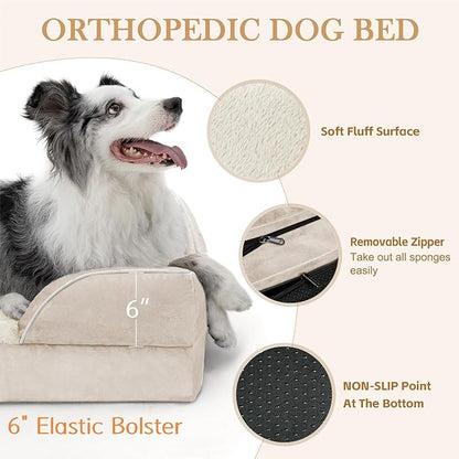 Comfort Expression XXL Dog Bed Waterproof, Extra Large Dog Beds Orthopedic Foam, Washable Dogs Sofa Bed Pet Beds with Removable Cover &amp; Non-Slip Bottom(XX-Large,Beige)