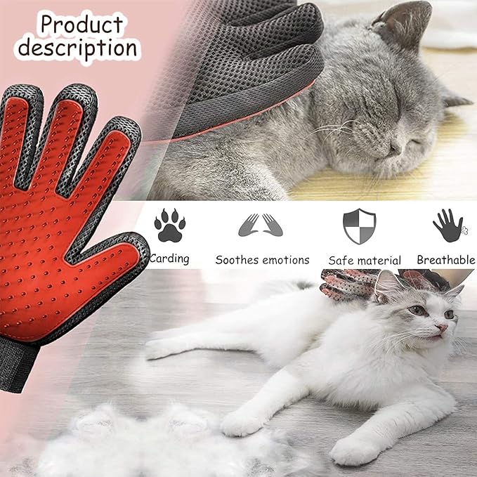 Pet Grooming Glove Hair Remover Brush Gentle Deshedding Efficient Pet Mitt Pet Massage Gloves Left &amp; Right Hand Draw Dogs Cats Horses Long Short Fur (1Pair Left &amp; Right Hand)