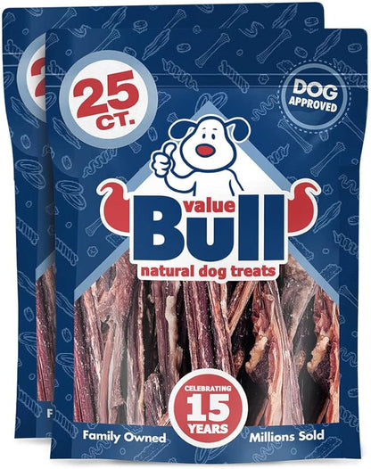 ValueBull Beef Jerky Gullet Sticks, Premium Dog Chews, 6 Inch, 50 Count - Natural Collagen, Glucosamine &amp; Chondroitin for Joint Health, Single-Ingredient Beef Esophagus