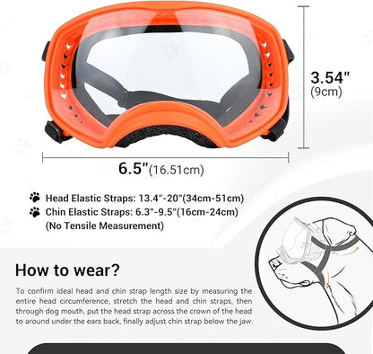 NAMSAN Clear Dog Goggles for Large Dogs, Wide Eyecup &amp; Soft Frame, Anti-UV Sunglasses for Dogs Medium to Large Breed, Driving Dog Eye Protection, Windproof Dustproof, Adjustable, Orange