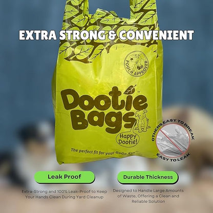 Pooch Approved Large Dootie Bags - Dog Poop Bags - Tie-Handles - 100 Count Dootie Strong and Leakproof - Perfect for Dogs &amp; Cats - Litter - Pet Waste Cleanup - Swivel Bin &amp; GoGo Stik Scoopers