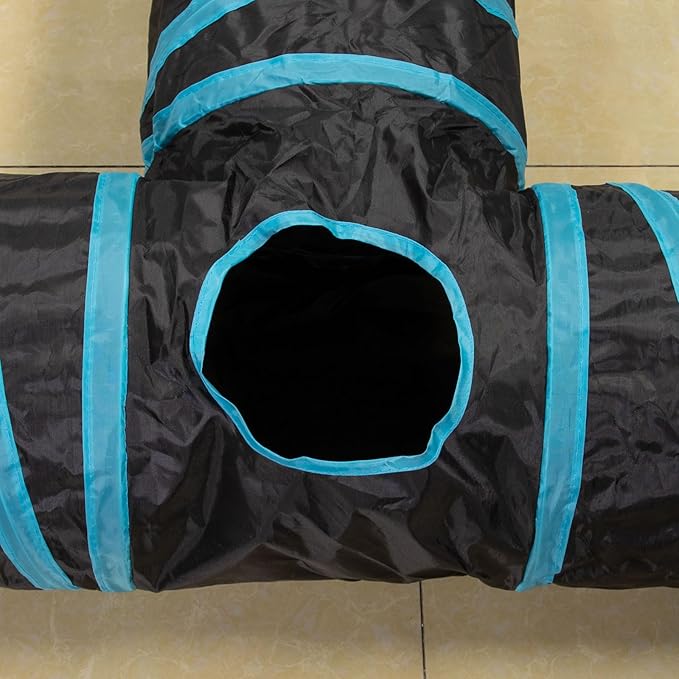 Cat Tunnel, 3 Way Cat Tunnels for Indoor Cats, Foldable Cat Tubes and Tunnels for Cats Kittens, Kitty Bored Peek Hole Toy Ball Cat, Puppy, Kitty, Kitten, Rabbit, Guinea Pigs (Blue &amp; Black)