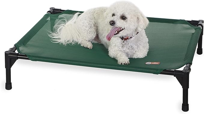 K&amp;H Pet Products Outdoor Elevated Dog Cot, Cooling Raised Bed with Waterproof Breathable Mesh for Medium Dogs, Portable Place Bed with Heavy-Duty Metal Frame &amp; Hammock Style Cover - Medium Green